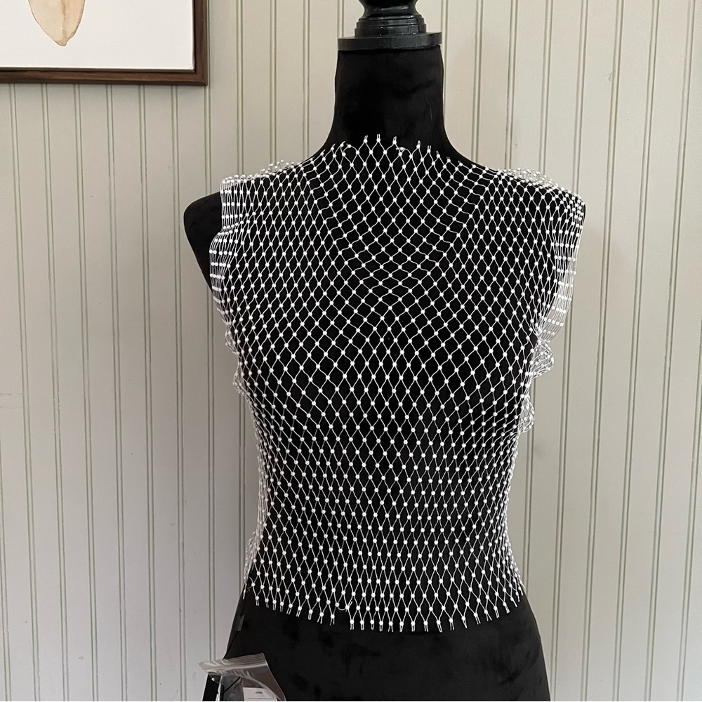 Noisy May Nordstrom NWT Mesh Net Rhinestone White Crop Tank Top